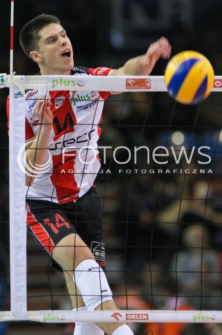  14.11.2015 RZESZOW<br />SIATKOWKA PLUSLIGA 2015/2016 MEN VOLLEYBALL POLAND POLISH PLUS LIGA LEAGUE SEASON 2015/2016<br />MECZ ASSECO RESOVIA RZESZOW - JASTRZEBSKI WEGIEL<br />N/Z ALEKSANDER SLIWKA SYLWETKA ATAK<br /> 