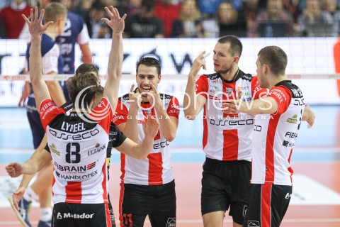  25.11.2015 RZESZOW<br />SIATKOWKA PLUSLIGA 2015/2016 MEN VOLLEYBALL POLAND POLISH PLUS LIGA LEAGUE SEASON 2015/2016<br />MECZ ASSECO RESOVIA RZESZOW - ZAKSA KEDZIERZYN KOZLE<br />N/Z FABIAN DRZYZGA BARTOSZ KUREK RADOSC EMOCJE <br /> 