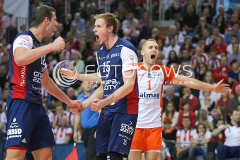  25.11.2015 RZESZOW<br />SIATKOWKA PLUSLIGA 2015/2016 MEN VOLLEYBALL POLAND POLISH PLUS LIGA LEAGUE SEASON 2015/2016<br />MECZ ASSECO RESOVIA RZESZOW - ZAKSA KEDZIERZYN KOZLE<br />N/Z SAM DEROO BARTOSZ KUREK RADOSC EMOCJE <br /> 