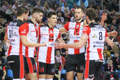  25.11.2015 RZESZOW<br />SIATKOWKA PLUSLIGA 2015/2016 MEN VOLLEYBALL POLAND POLISH PLUS LIGA LEAGUE SEASON 2015/2016<br />MECZ ASSECO RESOVIA RZESZOW - ZAKSA KEDZIERZYN KOZLE<br />N/Z FABIAN DRZYZGA DAWID DRYJA ALEKSANDER SLIWKA BARTOSZ KUREK RADOSC EMOCJE <br /> 