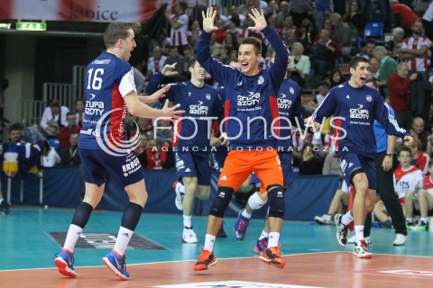  25.11.2015 RZESZOW<br />SIATKOWKA PLUSLIGA 2015/2016 MEN VOLLEYBALL POLAND POLISH PLUS LIGA LEAGUE SEASON 2015/2016<br />MECZ ASSECO RESOVIA RZESZOW - ZAKSA KEDZIERZYN KOZLE<br />N/Z KORNELIUSZ BANACH BENJAMIN TONIUTTI RADOSC EMOCJE <br /> 