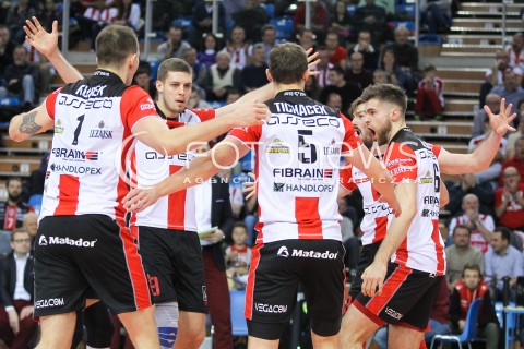  29.11.2015 RZESZOW<br />SIATKOWKA PLUSLIGA 2015/2016 MEN VOLLEYBALL POLAND POLISH PLUS LIGA LEAGUE SEASON 2015/2016<br />MECZ ASSECO RESOVIA RZESZOW - CUPRUM LUBIN<br />N/Z JULIEN LYNEEL DAWID DRYJA RADOSC EMOCJE <br /> 