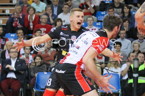  29.11.2015 RZESZOW<br />SIATKOWKA PLUSLIGA 2015/2016 MEN VOLLEYBALL POLAND POLISH PLUS LIGA LEAGUE SEASON 2015/2016<br />MECZ ASSECO RESOVIA RZESZOW - CUPRUM LUBIN<br />N/Z DAMIAN WOJTASZEK RADOSC EMOCJE <br /> 