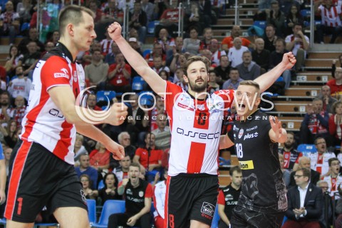  29.11.2015 RZESZOW<br />SIATKOWKA PLUSLIGA 2015/2016 MEN VOLLEYBALL POLAND POLISH PLUS LIGA LEAGUE SEASON 2015/2016<br />MECZ ASSECO RESOVIA RZESZOW - CUPRUM LUBIN<br />N/Z DAMIAN WOJTASZEK JULIEN LYNEEL BARTOSZ KUREK RADOSC EMOCJE <br /> 