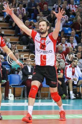  29.11.2015 RZESZOW<br />SIATKOWKA PLUSLIGA 2015/2016 MEN VOLLEYBALL POLAND POLISH PLUS LIGA LEAGUE SEASON 2015/2016<br />MECZ ASSECO RESOVIA RZESZOW - CUPRUM LUBIN<br />N/Z JULIEN LYNEEL SYLWETKA RADOSC EMOCJE <br /> 