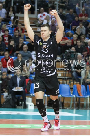  29.11.2015 RZESZOW<br />SIATKOWKA PLUSLIGA 2015/2016 MEN VOLLEYBALL POLAND POLISH PLUS LIGA LEAGUE SEASON 2015/2016<br />MECZ ASSECO RESOVIA RZESZOW - CUPRUM LUBIN<br />N/Z SZYMON ROMAC SYLWETKA RADOSC EMOCJE <br /> 
