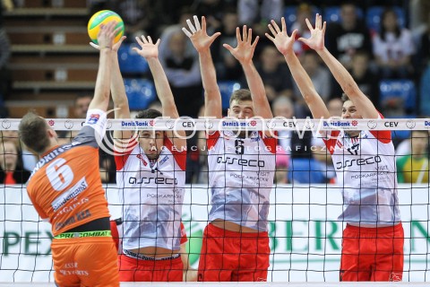  02.12.2015 RZESZOW POLAND<br />SIATKOWKA LIGA MISTRZOW <br />MEN CEV VOLLEYBALL CHAMPIONS LEAGUE 2015/2016<br />MATCH ASSECO RESOVIA - VOLLEY ASSE LENNIK <br />N/Z FABIAN DRZYZGA DAWID DRYJA NIKOLAY PENCHEV ( NIKOLAJ PENCZEW ) BLOK<br /> 