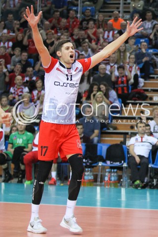  02.12.2015 RZESZOW POLAND<br />SIATKOWKA LIGA MISTRZOW <br />MEN CEV VOLLEYBALL CHAMPIONS LEAGUE 2015/2016<br />MATCH ASSECO RESOVIA - VOLLEY ASSE LENNIK <br />N/Z NIKOLAY PENCHEV ( NIKOLAJ PENCZEW ) SYLWETKA RADOSC EMOCJE <br /> 