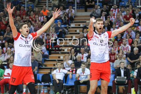  02.12.2015 RZESZOW POLAND<br />SIATKOWKA LIGA MISTRZOW <br />MEN CEV VOLLEYBALL CHAMPIONS LEAGUE 2015/2016<br />MATCH ASSECO RESOVIA - VOLLEY ASSE LENNIK <br />N/Z NIKOLAY PENCHEV ( NIKOLAJ PENCZEW ) DAWID DRYJA RADOSC EMOCJE <br /> 