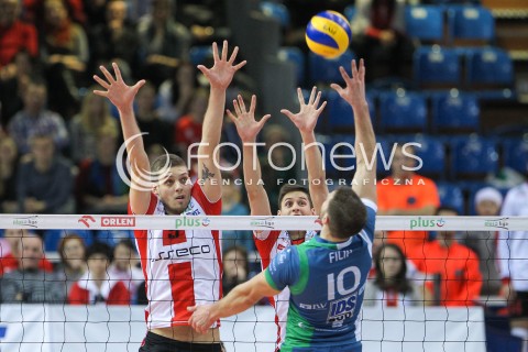  05.12.2015 RZESZOW<br />SIATKOWKA PLUSLIGA 2015/2016 MEN VOLLEYBALL POLAND POLISH PLUS LIGA LEAGUE SEASON 2015/2016<br />MECZ ASSECO RESOVIA RZESZOW - AZS POLITECHNIKA WARSZAWSKA<br />N/Z DMYTRO PASHYTSKYY ( PASZYCKI ) NIKOLAY PENCHEV ( NIKOLAJ PENCZEW ) BLOK<br /> 