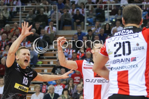  05.12.2015 RZESZOW<br />SIATKOWKA PLUSLIGA 2015/2016 MEN VOLLEYBALL POLAND POLISH PLUS LIGA LEAGUE SEASON 2015/2016<br />MECZ ASSECO RESOVIA RZESZOW - AZS POLITECHNIKA WARSZAWSKA<br />N/Z DAMIAN WOJTASZEK RADOSC EMOCJE <br /> 