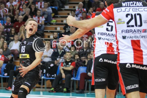  05.12.2015 RZESZOW<br />SIATKOWKA PLUSLIGA 2015/2016 MEN VOLLEYBALL POLAND POLISH PLUS LIGA LEAGUE SEASON 2015/2016<br />MECZ ASSECO RESOVIA RZESZOW - AZS POLITECHNIKA WARSZAWSKA<br />N/Z DAMIAN WOJTASZEK RADOSC EMOCJE <br /> 