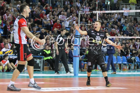  05.12.2015 RZESZOW<br />SIATKOWKA PLUSLIGA 2015/2016 MEN VOLLEYBALL POLAND POLISH PLUS LIGA LEAGUE SEASON 2015/2016<br />MECZ ASSECO RESOVIA RZESZOW - AZS POLITECHNIKA WARSZAWSKA<br />N/Z DAMIAN WOJTASZEK OLIEG ACHREM ( ALEH AKHREM ) RADOSC EMOCJE <br /> 