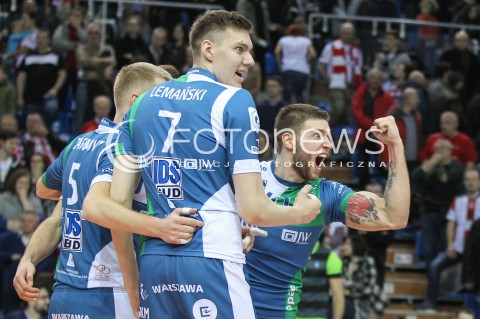  05.12.2015 RZESZOW<br />SIATKOWKA PLUSLIGA 2015/2016 MEN VOLLEYBALL POLAND POLISH PLUS LIGA LEAGUE SEASON 2015/2016<br />MECZ ASSECO RESOVIA RZESZOW - AZS POLITECHNIKA WARSZAWSKA<br />N/Z MICHAL FILIP RADOSC EMOCJE BARTLOMIEJ LEMANSKI WYGRANA ZWYCIESTWO<br /> 