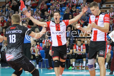  12.12.2015 RZESZOW<br />SIATKOWKA PLUSLIGA 2015/2016 MEN VOLLEYBALL POLAND POLISH PLUS LIGA LEAGUE SEASON 2015/2016<br />MECZ ASSECO RESOVIA RZESZOW - INDYKPOL AZS OLSZTYN<br />N/Z OLIEG ACHREM ( ALEH AKHREM ) DMYTRO PASHYTSKYY ( PASZYCKI ) RADOSC EMOCJE <br /> 