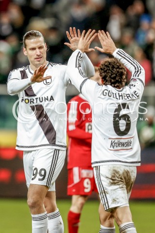  13.12.2015 WARSZAWA PILKA NOZNA <br />FOOTBALL EKSTRAKLASA STADION LEGII<br />MECZ LEGIA WARSZAWA - PIAST GLIWICE<br />N/Z GUILHERME ALEKSANDAR PRIJOVIC RADOSC EMOCJE BRAMKA GOL<br /> 