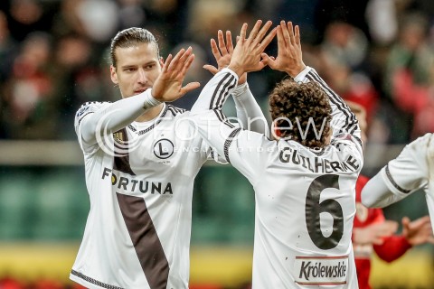  13.12.2015 WARSZAWA PILKA NOZNA <br />FOOTBALL EKSTRAKLASA STADION LEGII<br />MECZ LEGIA WARSZAWA - PIAST GLIWICE<br />N/Z GUILHERME ALEKSANDAR PRIJOVIC RADOSC EMOCJE BRAMKA GOL<br /> 