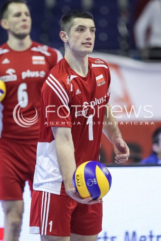  05.01.2016 BERLIN NIEMCY<br />SIATKOWKA MEZCZYZN KWALIFIKACJE DO IGRZYSK OLIMPIJSKICH W BRAZYLII <br />2016 Mens Volleyball European Olympic Qualification Tournament in Berlin<br />MECZ POLSKA - SERBIA ( Poland - Serbia ) <br />N/Z WOJCIECH ZALINSKI SYLWETKA ATAK<br /> 