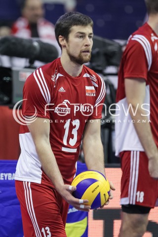  05.01.2016 BERLIN NIEMCY<br />SIATKOWKA MEZCZYZN KWALIFIKACJE DO IGRZYSK OLIMPIJSKICH W BRAZYLII <br />2016 Mens Volleyball European Olympic Qualification Tournament in Berlin<br />MECZ POLSKA - SERBIA ( Poland - Serbia ) <br />N/Z MICHAL KUBIAK SYLWETKA<br /> 