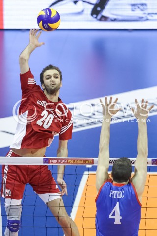  05.01.2016 BERLIN NIEMCY<br />SIATKOWKA MEZCZYZN KWALIFIKACJE DO IGRZYSK OLIMPIJSKICH W BRAZYLII <br />2016 Mens Volleyball European Olympic Qualification Tournament in Berlin<br />MECZ POLSKA - SERBIA ( Poland - Serbia ) <br />N/Z MATEUSZ MIKA <br /> 