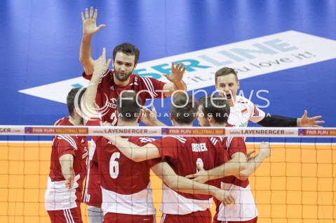  05.01.2016 BERLIN NIEMCY<br />SIATKOWKA MEZCZYZN KWALIFIKACJE DO IGRZYSK OLIMPIJSKICH W BRAZYLII <br />2016 Mens Volleyball European Olympic Qualification Tournament in Berlin<br />MECZ POLSKA - SERBIA ( Poland - Serbia ) <br />N/Z MATEUSZ MIKA DAMIAN WOJTASZEK RADOSC EMOCJE <br /> 