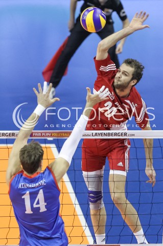  05.01.2016 BERLIN NIEMCY<br />SIATKOWKA MEZCZYZN KWALIFIKACJE DO IGRZYSK OLIMPIJSKICH W BRAZYLII <br />2016 Mens Volleyball European Olympic Qualification Tournament in Berlin<br />MECZ POLSKA - SERBIA ( Poland - Serbia ) <br />N/Z MATEUSZ MIKA <br /> 
