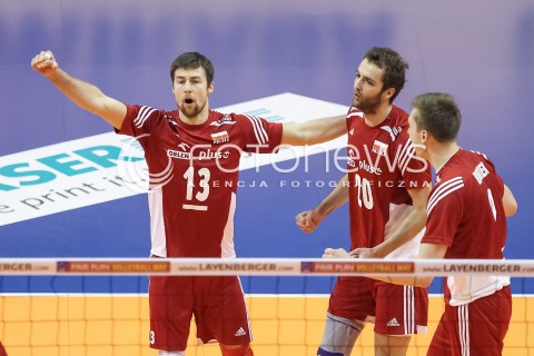  05.01.2016 BERLIN NIEMCY<br />SIATKOWKA MEZCZYZN KWALIFIKACJE DO IGRZYSK OLIMPIJSKICH W BRAZYLII <br />2016 Mens Volleyball European Olympic Qualification Tournament in Berlin<br />MECZ POLSKA - SERBIA ( Poland - Serbia ) <br />N/Z MICHAL KUBIAK MATEUSZ MIKA RADOSC EMOCJE <br /> 