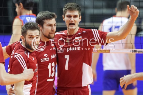 05.01.2016 BERLIN NIEMCY<br />SIATKOWKA MEZCZYZN KWALIFIKACJE DO IGRZYSK OLIMPIJSKICH W BRAZYLII <br />2016 Mens Volleyball European Olympic Qualification Tournament in Berlin<br />MECZ POLSKA - SERBIA ( Poland - Serbia ) <br />N/Z GRZEGORZ LOMACZ MICHAL KUBIAK KAROL KLOS RADOSC EMOCJE <br /> 