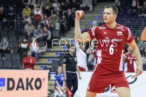  05.01.2016 BERLIN NIEMCY<br />SIATKOWKA MEZCZYZN KWALIFIKACJE DO IGRZYSK OLIMPIJSKICH W BRAZYLII <br />2016 Mens Volleyball European Olympic Qualification Tournament in Berlin<br />MECZ POLSKA - SERBIA ( Poland - Serbia ) <br />N/Z BARTOSZ KUREK RADOSC EMOCJE SYLWETKA <br /> 