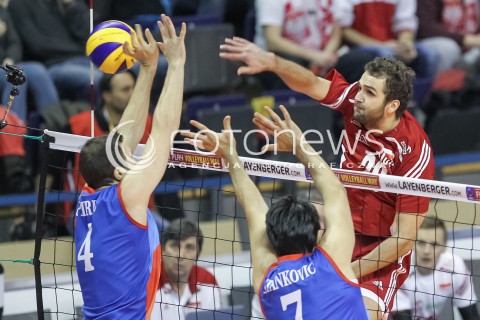  05.01.2016 BERLIN NIEMCY<br />SIATKOWKA MEZCZYZN KWALIFIKACJE DO IGRZYSK OLIMPIJSKICH W BRAZYLII <br />2016 Mens Volleyball European Olympic Qualification Tournament in Berlin<br />MECZ POLSKA - SERBIA ( Poland - Serbia ) <br />N/Z MATEUSZ MIKA <br /> 