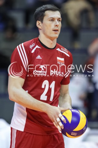  05.01.2016 BERLIN NIEMCY<br />SIATKOWKA MEZCZYZN KWALIFIKACJE DO IGRZYSK OLIMPIJSKICH W BRAZYLII <br />2016 Mens Volleyball European Olympic Qualification Tournament in Berlin<br />MECZ POLSKA - SERBIA ( Poland - Serbia ) <br />N/Z RAFAL BUSZEK SYLWETKA <br /> 