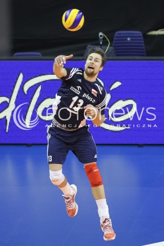  07.01.2016 BERLIN NIEMCY<br />SIATKOWKA MEZCZYZN KWALIFIKACJE DO IGRZYSK OLIMPIJSKICH W BRAZYLII <br />2016 Mens Volleyball European Olympic Qualification Tournament in Berlin<br />MECZ POLSKA - BELGIA ( Poland -Belgium ) <br />N/Z MICHAL KUBIAK SYLWETKA ATAK<br /> 