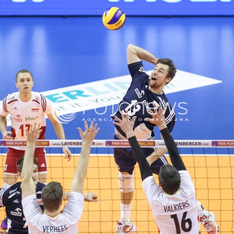  07.01.2016 BERLIN NIEMCY<br />SIATKOWKA MEZCZYZN KWALIFIKACJE DO IGRZYSK OLIMPIJSKICH W BRAZYLII <br />2016 Mens Volleyball European Olympic Qualification Tournament in Berlin<br />MECZ POLSKA - BELGIA ( Poland -Belgium ) <br />N/Z MICHAL KUBIAK <br /> 