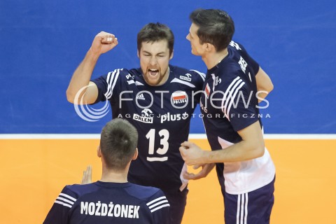  07.01.2016 BERLIN NIEMCY<br />SIATKOWKA MEZCZYZN KWALIFIKACJE DO IGRZYSK OLIMPIJSKICH W BRAZYLII <br />2016 Mens Volleyball European Olympic Qualification Tournament in Berlin<br />MECZ POLSKA - BELGIA ( Poland -Belgium ) <br />N/Z MICHAL KUBIAK RADOSC EMOCJE <br /> 