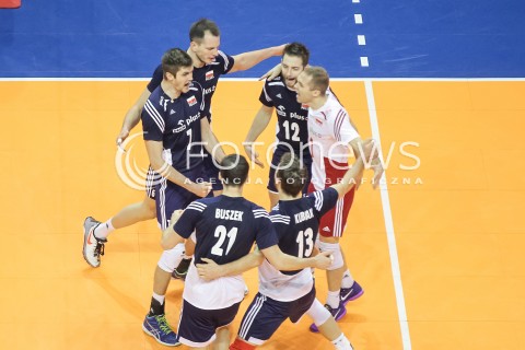  07.01.2016 BERLIN NIEMCY<br />SIATKOWKA MEZCZYZN KWALIFIKACJE DO IGRZYSK OLIMPIJSKICH W BRAZYLII <br />2016 Mens Volleyball European Olympic Qualification Tournament in Berlin<br />MECZ POLSKA - BELGIA ( Poland -Belgium ) <br />N/Z BARTOSZ KUREK GRZEGORZ LOMACZ PAWEL ZATORSKI KAROL KLOS RADOSC EMOCJE <br /> 