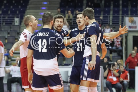  07.01.2016 BERLIN NIEMCY<br />SIATKOWKA MEZCZYZN KWALIFIKACJE DO IGRZYSK OLIMPIJSKICH W BRAZYLII <br />2016 Mens Volleyball European Olympic Qualification Tournament in Berlin<br />MECZ POLSKA - BELGIA ( Poland -Belgium ) <br />N/Z MICHAL KUBIAK RAFAL BUSZEK RADOSC EMOCJE <br /> 
