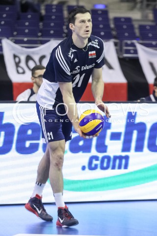  07.01.2016 BERLIN NIEMCY<br />SIATKOWKA MEZCZYZN KWALIFIKACJE DO IGRZYSK OLIMPIJSKICH W BRAZYLII <br />2016 Mens Volleyball European Olympic Qualification Tournament in Berlin<br />MECZ POLSKA - BELGIA ( Poland -Belgium ) <br />N/Z RAFAL BUSZEK SYLWETKA <br /> 