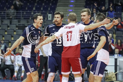  07.01.2016 BERLIN NIEMCY<br />SIATKOWKA MEZCZYZN KWALIFIKACJE DO IGRZYSK OLIMPIJSKICH W BRAZYLII <br />2016 Mens Volleyball European Olympic Qualification Tournament in Berlin<br />MECZ POLSKA - BELGIA ( Poland -Belgium ) <br />N/Z RAFAL BUSZEK MICHAL KUBIAK MATEUSZ BIENIEK RADOSC EMOCJE <br /> 