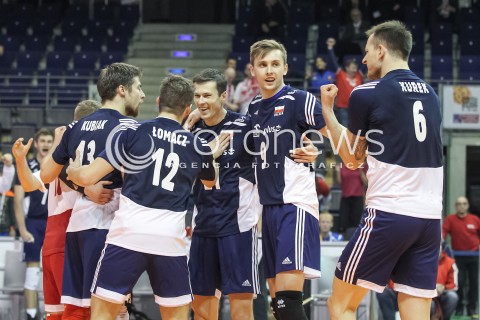  07.01.2016 BERLIN NIEMCY<br />SIATKOWKA MEZCZYZN KWALIFIKACJE DO IGRZYSK OLIMPIJSKICH W BRAZYLII <br />2016 Mens Volleyball European Olympic Qualification Tournament in Berlin<br />MECZ POLSKA - BELGIA ( Poland -Belgium ) <br />N/Z MATEUSZ BIENIEK RAFAL BUSZEK RADOSC EMOCJE <br /> 