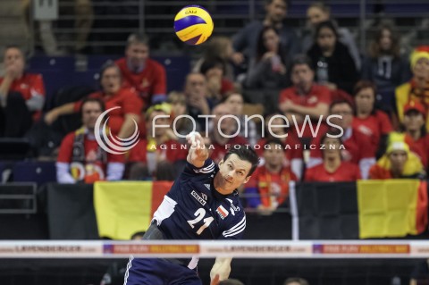  07.01.2016 BERLIN NIEMCY<br />SIATKOWKA MEZCZYZN KWALIFIKACJE DO IGRZYSK OLIMPIJSKICH W BRAZYLII <br />2016 Mens Volleyball European Olympic Qualification Tournament in Berlin<br />MECZ POLSKA - BELGIA ( Poland -Belgium ) <br />N/Z RAFAL BUSZEK SYLWETKA ZAGRYWKA<br /> 
