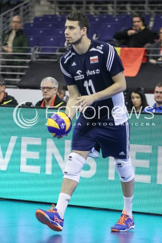  07.01.2016 BERLIN NIEMCY<br />SIATKOWKA MEZCZYZN KWALIFIKACJE DO IGRZYSK OLIMPIJSKICH W BRAZYLII <br />2016 Mens Volleyball European Olympic Qualification Tournament in Berlin<br />MECZ POLSKA - BELGIA ( Poland -Belgium ) <br />N/Z FABIAN DRZYZGA SYLWETKA <br /> 