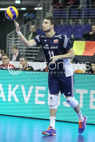  07.01.2016 BERLIN NIEMCY<br />SIATKOWKA MEZCZYZN KWALIFIKACJE DO IGRZYSK OLIMPIJSKICH W BRAZYLII <br />2016 Mens Volleyball European Olympic Qualification Tournament in Berlin<br />MECZ POLSKA - BELGIA ( Poland -Belgium ) <br />N/Z FABIAN DRZYZGA SYLWETKA <br /> 