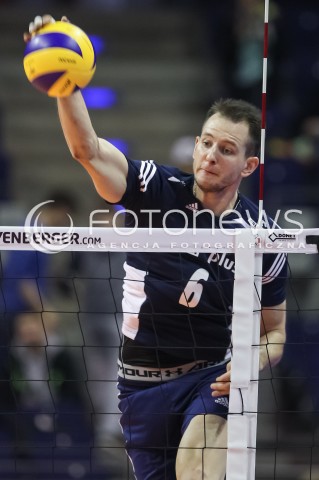  07.01.2016 BERLIN NIEMCY<br />SIATKOWKA MEZCZYZN KWALIFIKACJE DO IGRZYSK OLIMPIJSKICH W BRAZYLII <br />2016 Mens Volleyball European Olympic Qualification Tournament in Berlin<br />MECZ POLSKA - BELGIA ( Poland -Belgium ) <br />N/Z BARTOSZ KUREK SYLWETKA ATAK<br /> 