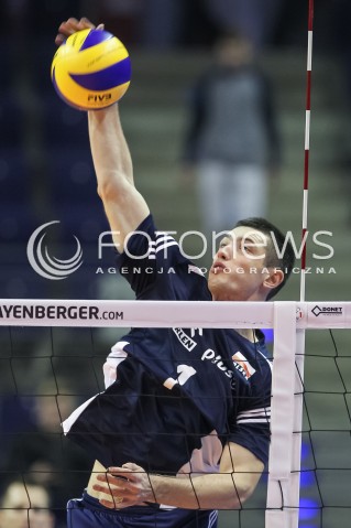  07.01.2016 BERLIN NIEMCY<br />SIATKOWKA MEZCZYZN KWALIFIKACJE DO IGRZYSK OLIMPIJSKICH W BRAZYLII <br />2016 Mens Volleyball European Olympic Qualification Tournament in Berlin<br />MECZ POLSKA - BELGIA ( Poland -Belgium ) <br />N/Z WOJCIECH ZALINSKI SYLWETKA ATAK<br /> 