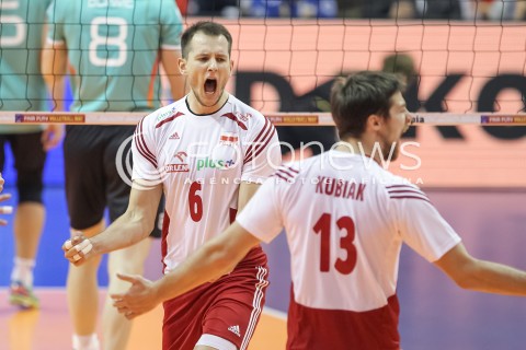  08.01.2016 BERLIN NIEMCY<br />SIATKOWKA MEZCZYZN KWALIFIKACJE DO IGRZYSK OLIMPIJSKICH W BRAZYLII <br />2016 Mens Volleyball European Olympic Qualification Tournament in Berlin<br />MECZ POLSKA - NIEMCY ( Poland - Germany ) <br />N/Z BARTOSZ KUREK RADOSC EMOCJE <br /> 