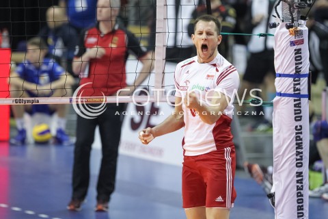  08.01.2016 BERLIN NIEMCY<br />SIATKOWKA MEZCZYZN KWALIFIKACJE DO IGRZYSK OLIMPIJSKICH W BRAZYLII <br />2016 Mens Volleyball European Olympic Qualification Tournament in Berlin<br />MECZ POLSKA - NIEMCY ( Poland - Germany ) <br />N/Z BARTOSZ KUREK RADOSC EMOCJE SYLWETKA <br /> 