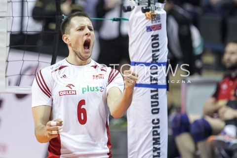  08.01.2016 BERLIN NIEMCY<br />SIATKOWKA MEZCZYZN KWALIFIKACJE DO IGRZYSK OLIMPIJSKICH W BRAZYLII <br />2016 Mens Volleyball European Olympic Qualification Tournament in Berlin<br />MECZ POLSKA - NIEMCY ( Poland - Germany ) <br />N/Z BARTOSZ KUREK RADOSC EMOCJE SYLWETKA <br /> 