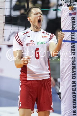  08.01.2016 BERLIN NIEMCY<br />SIATKOWKA MEZCZYZN KWALIFIKACJE DO IGRZYSK OLIMPIJSKICH W BRAZYLII <br />2016 Mens Volleyball European Olympic Qualification Tournament in Berlin<br />MECZ POLSKA - NIEMCY ( Poland - Germany ) <br />N/Z BARTOSZ KUREK RADOSC EMOCJE SYLWETKA <br /> 
