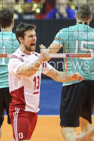  08.01.2016 BERLIN NIEMCY<br />SIATKOWKA MEZCZYZN KWALIFIKACJE DO IGRZYSK OLIMPIJSKICH W BRAZYLII <br />2016 Mens Volleyball European Olympic Qualification Tournament in Berlin<br />MECZ POLSKA - NIEMCY ( Poland - Germany ) <br />N/Z MICHAL KUBIAK RADOSC EMOCJE SYLWETKA <br /> 
