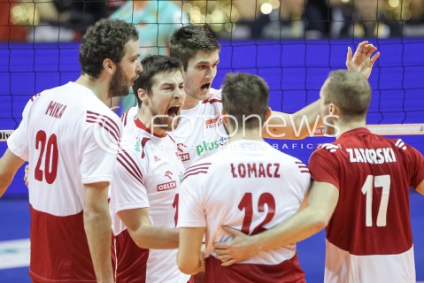  08.01.2016 BERLIN NIEMCY<br />SIATKOWKA MEZCZYZN KWALIFIKACJE DO IGRZYSK OLIMPIJSKICH W BRAZYLII <br />2016 Mens Volleyball European Olympic Qualification Tournament in Berlin<br />MECZ POLSKA - NIEMCY ( Poland - Germany ) <br />N/Z MICHAL KUBIAK KAROL KLOS RADOSC EMOCJE <br /> 
